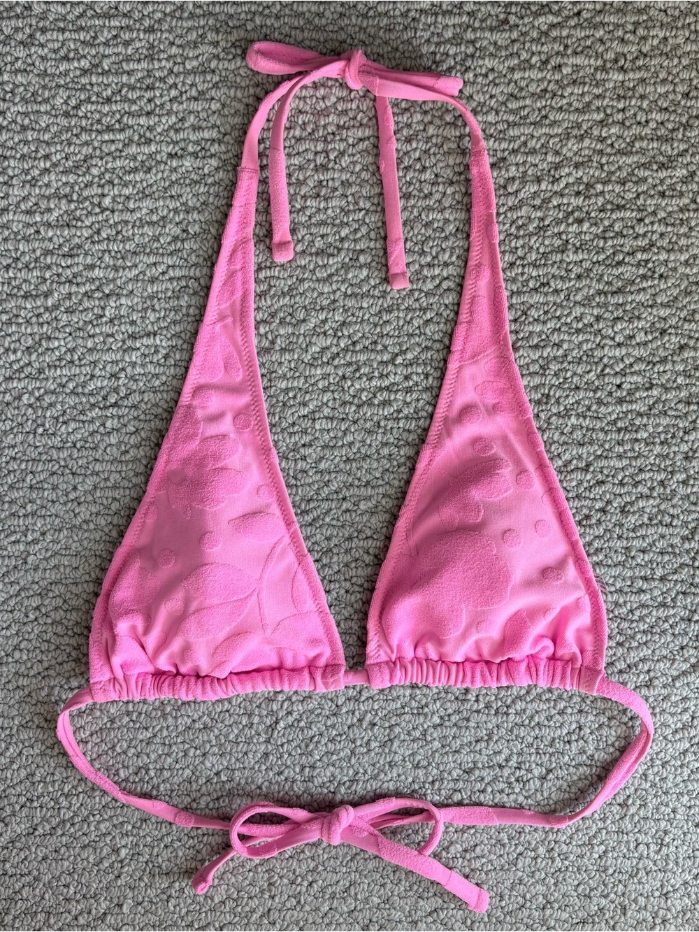Aerie Pink Terry Floral Halter Bikini Top